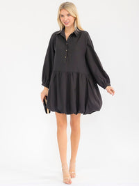 WOMEN'S LONG SLEEVE BUTTON UP LOOSE FIT MINI DRESS
