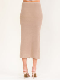 WOMEN'S ELASTIC WAIST FRONT SLIT POCKETS KNIT MAXI SKIRT