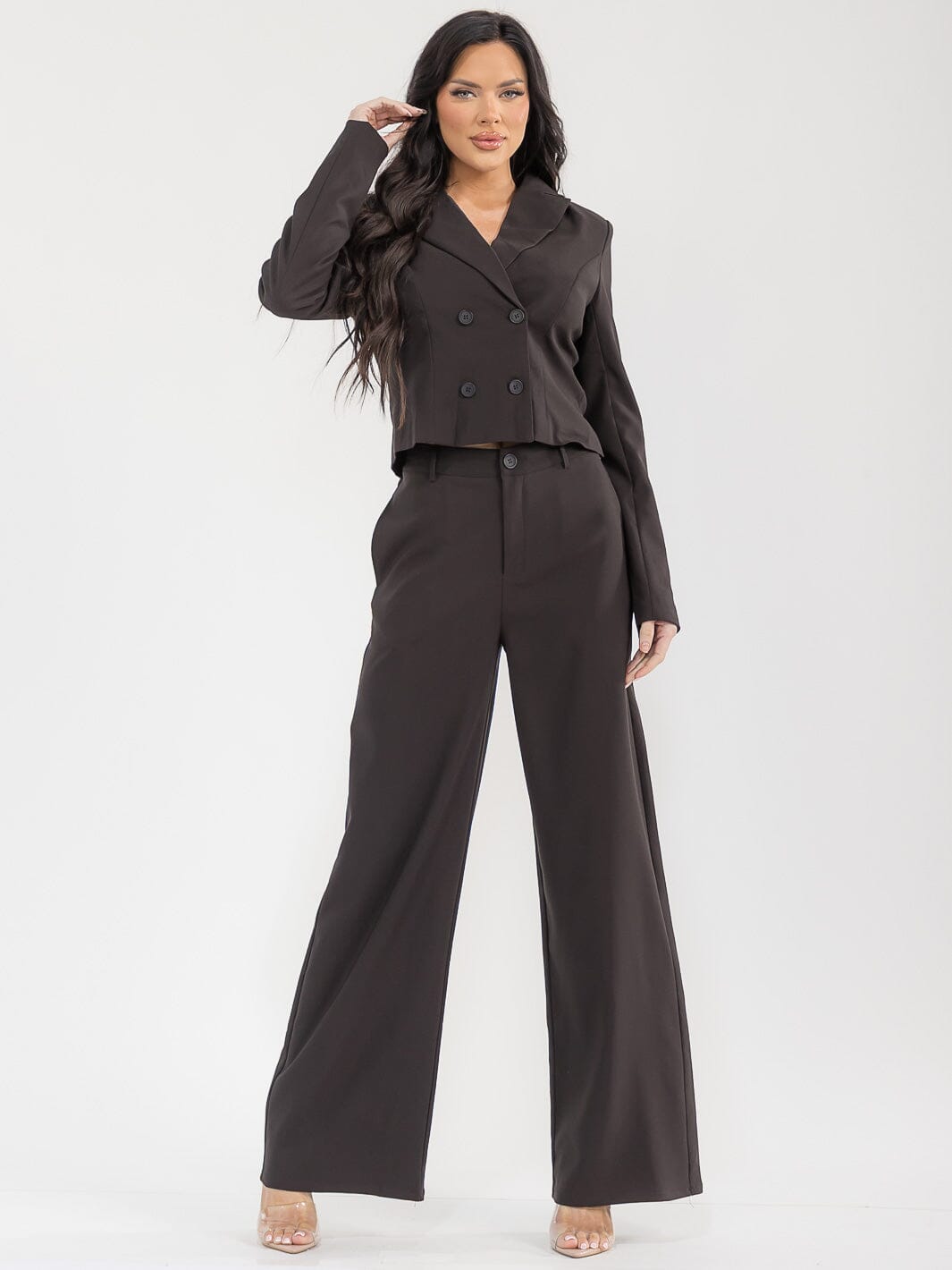 WOMEN'S LONG SLEEVE BLAZER & BUTTON CLOSURE PANTS SOLID 2PC. SET