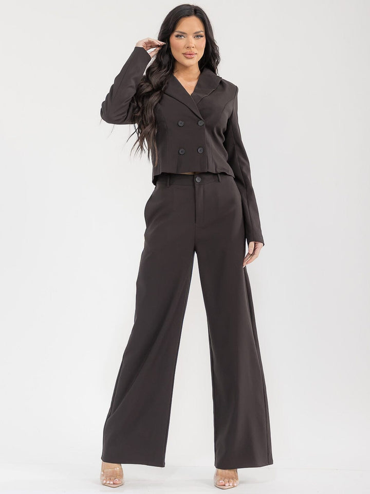 WOMEN'S LONG SLEEVE BLAZER & BUTTON CLOSURE PANTS SOLID 2PC. SET