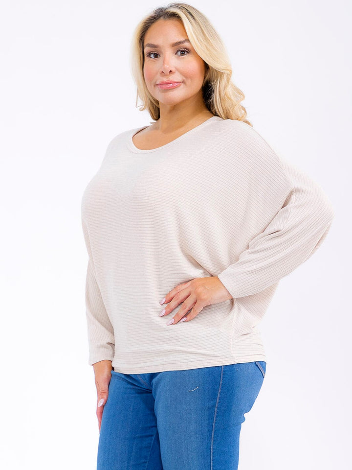 PLUS SIZE LONG SLEEVE RIBBED LOOSE FIT TOP