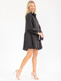 WOMEN'S LONG SLEEVE BUTTON UP LOOSE FIT MINI DRESS