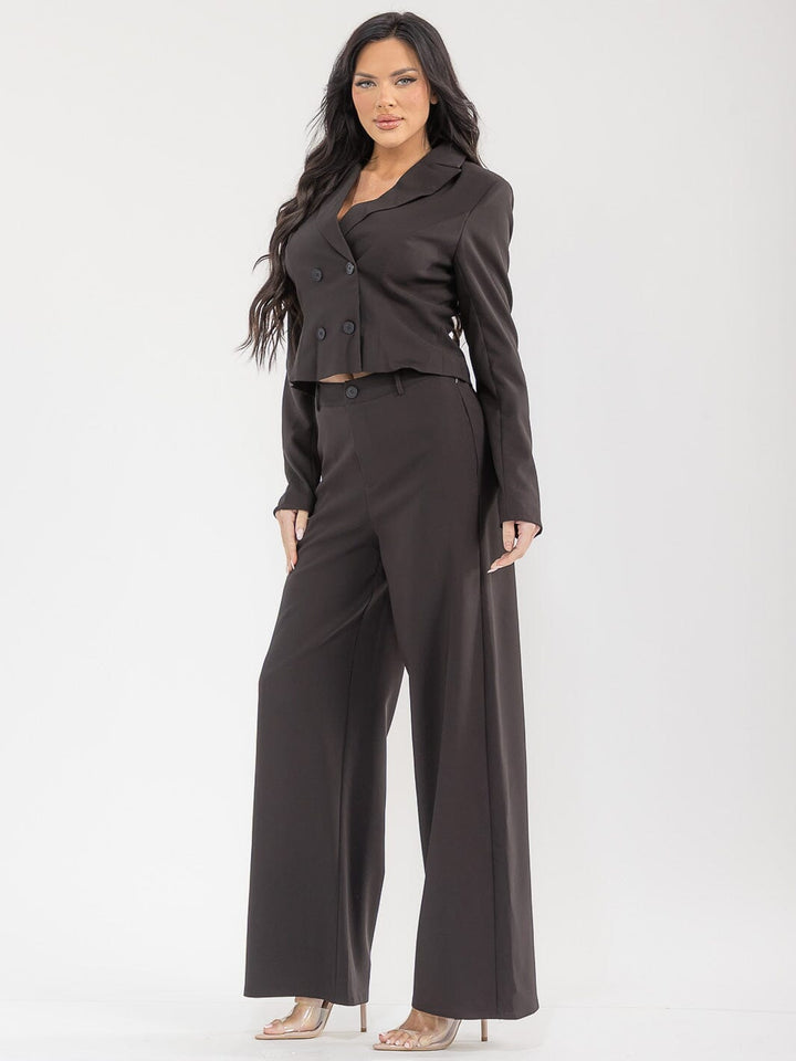 WOMEN'S LONG SLEEVE BLAZER & BUTTON CLOSURE PANTS SOLID 2PC. SET