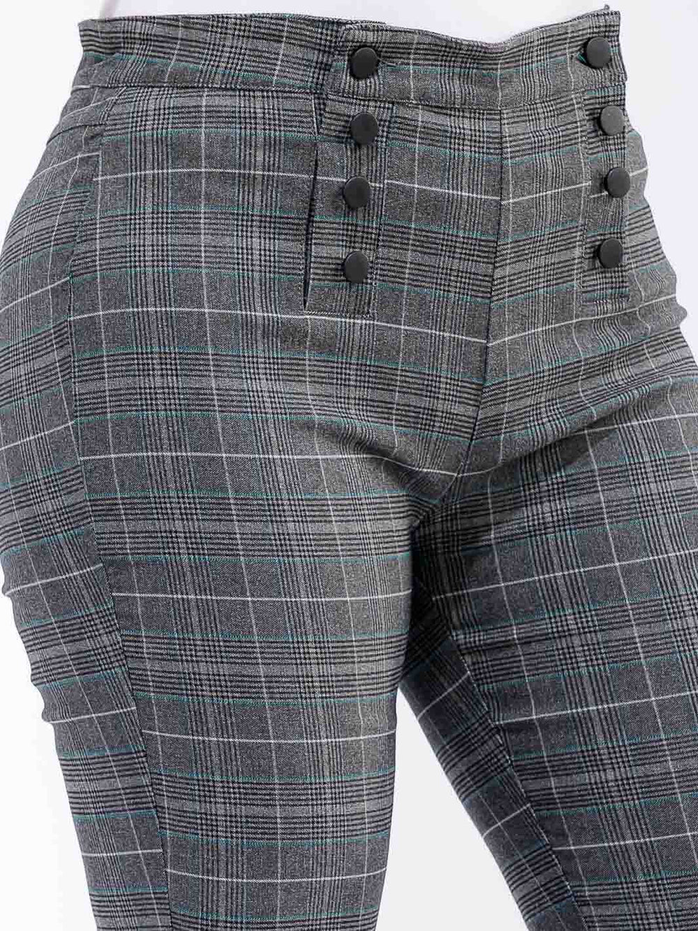 PLUS SIZE BUTTON CLOSURE PLAID SKINNY LEG PANTS