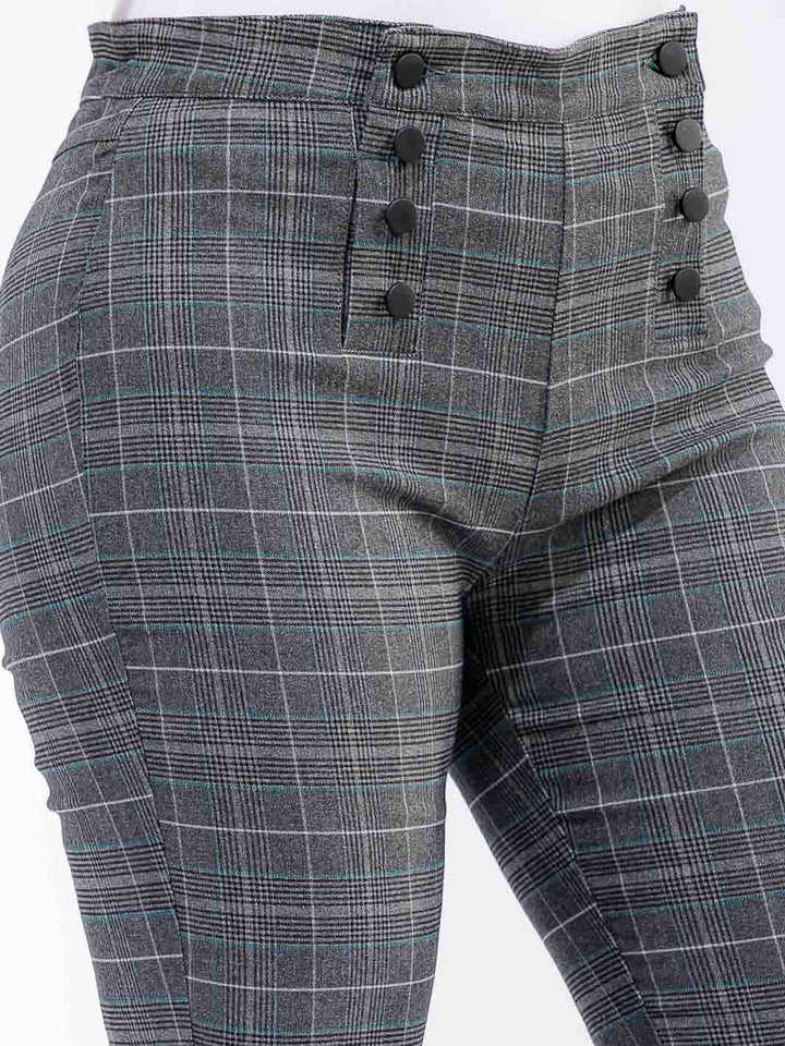 PLUS SIZE BUTTON CLOSURE PLAID SKINNY LEG PANTS