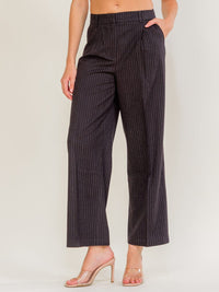 WOMEN'S BUTTON CLOSURE POCKETS STRIPES WIDE LEG PANTS