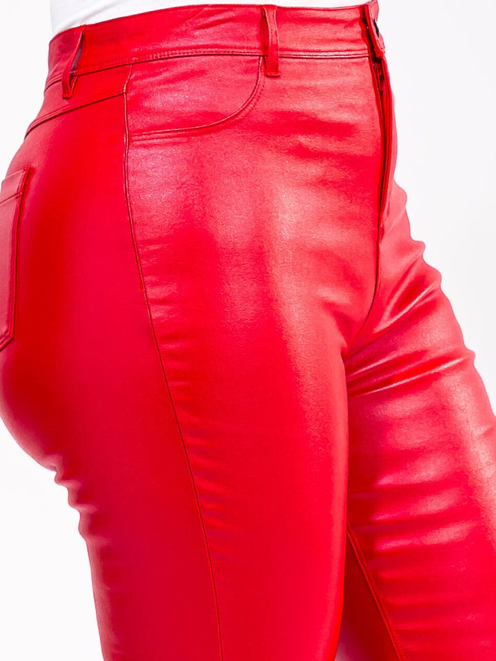 PLUS SIZE BUTTON CLOSURE BACK POCKETS SKINNY LEG PU PLEATHER PANTS