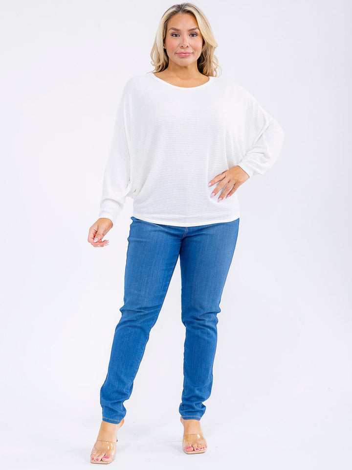 PLUS SIZE LONG SLEEVE RIBBED LOOSE FIT TOP
