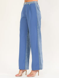 WOMEN'S BUTTON CLOSURE POCKETS STRAIGHT LEG DENIM CONTRAST PANTS