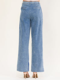 WOMEN'S BUTTON CLOSURE POCKETS STRAIGHT LEG DENIM CONTRAST PANTS