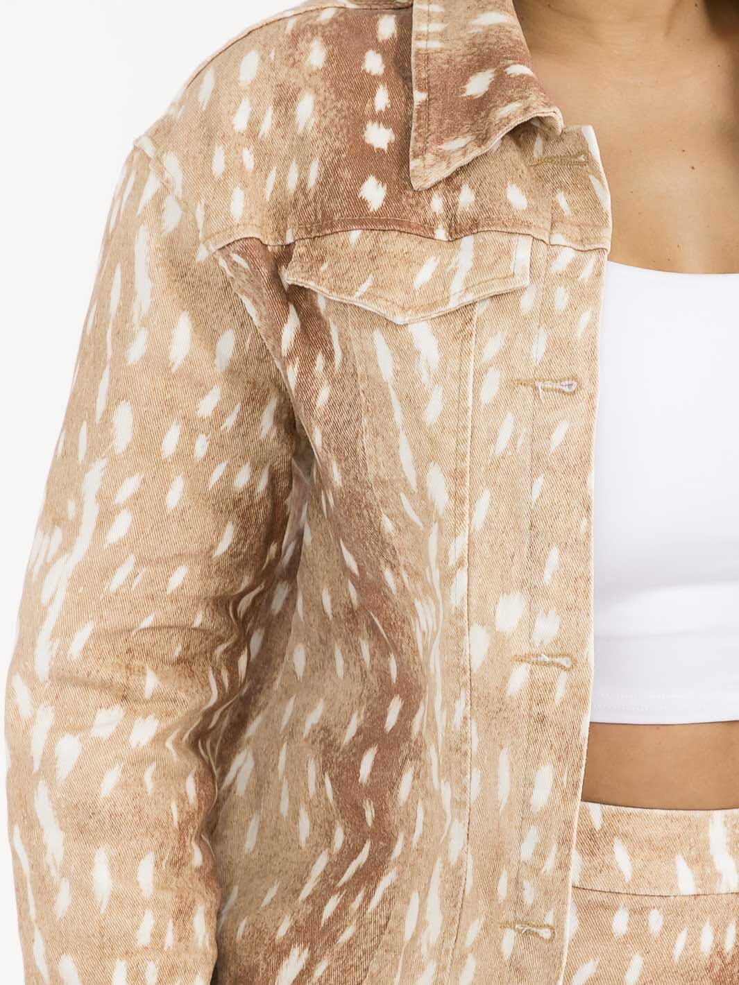 WOMEN'S LONG SLEEVE JACKET & BUTTON CLOSURE MINI SKIRT STRETCH DENIM PRINT 2PC. SET