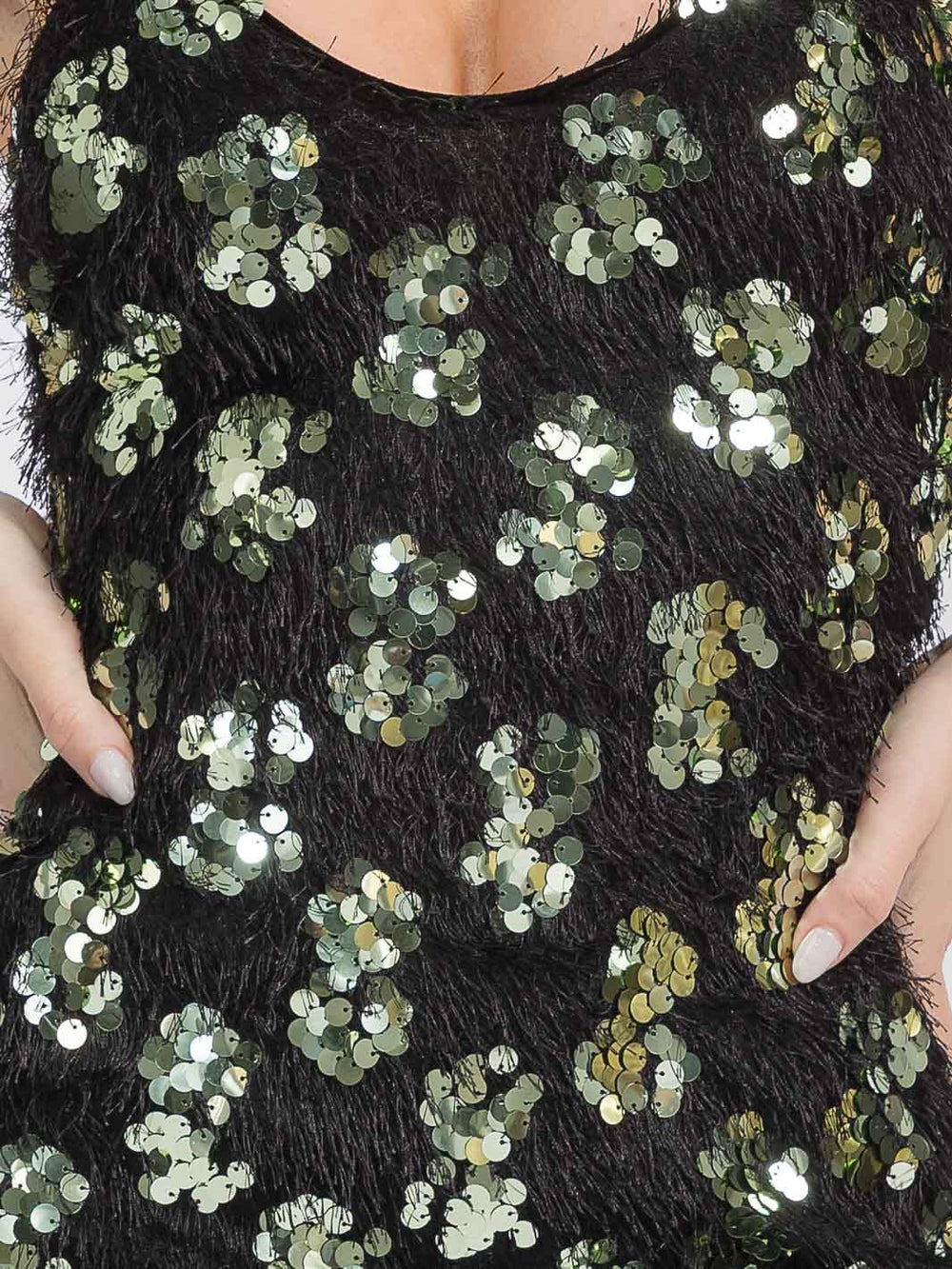 WOMEN'S SLEEVELESS V-NECK OPEN BACK SEQUINS BODYCON MINI DRESS