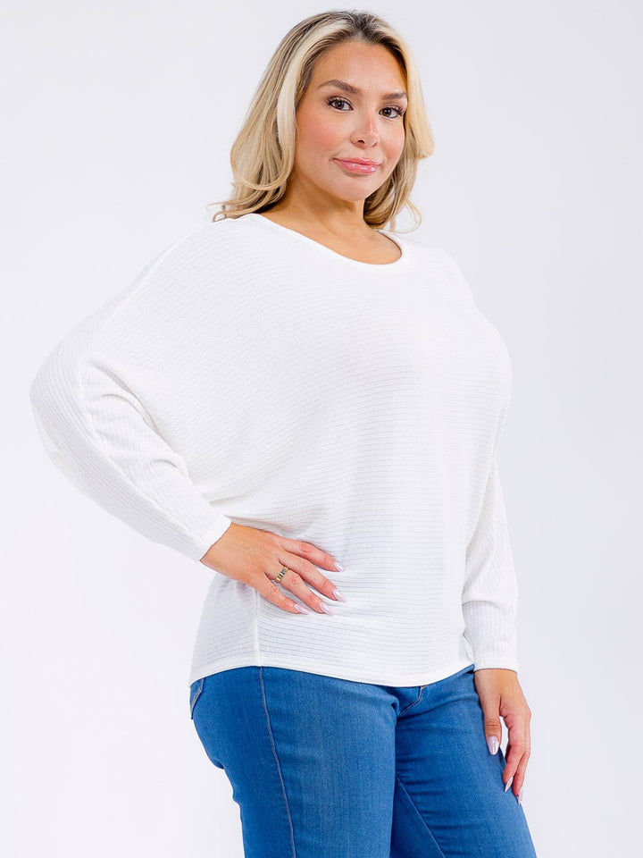 PLUS SIZE LONG SLEEVE RIBBED LOOSE FIT TOP