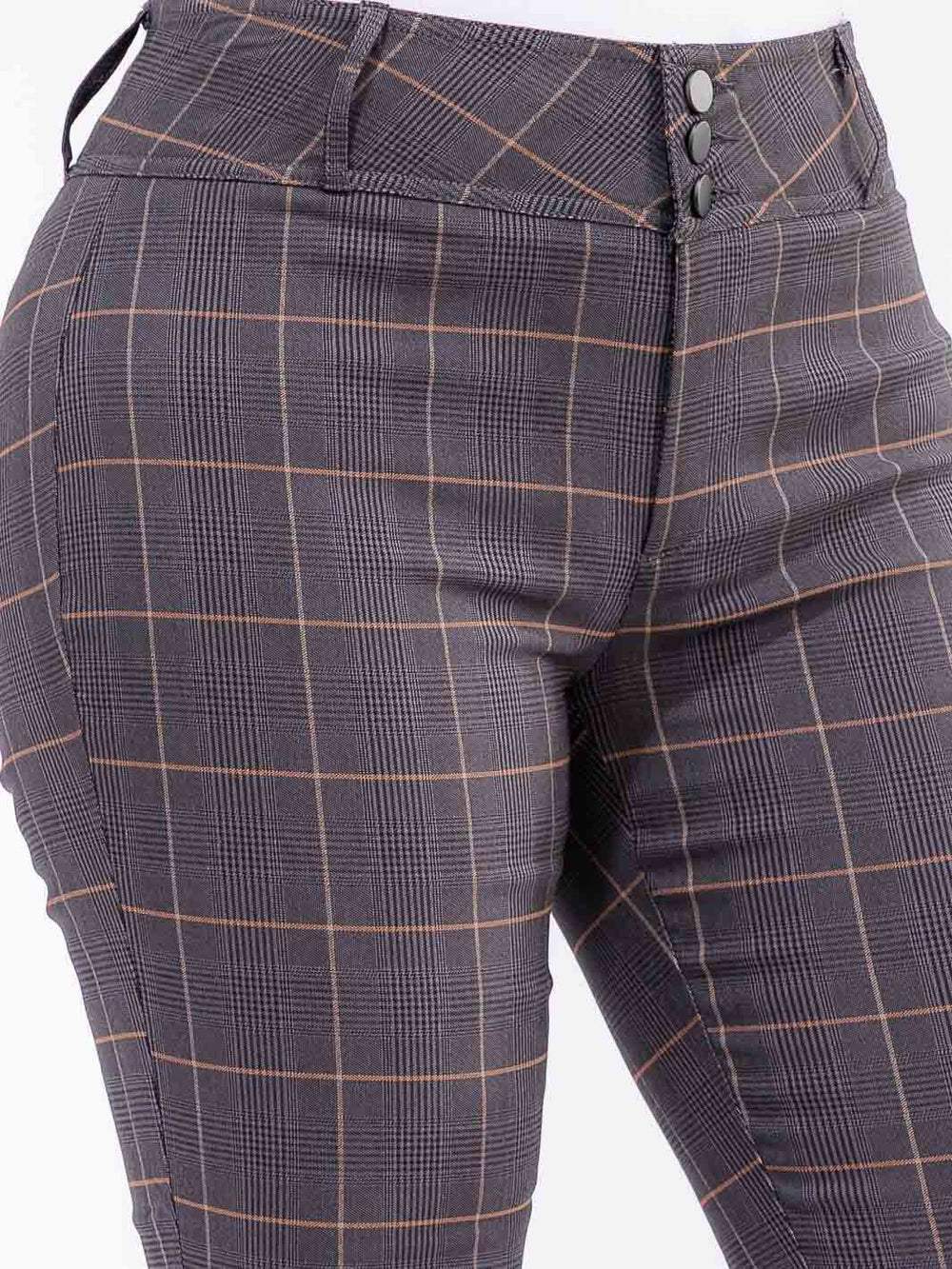 PLUS SIZE BUTTON CLOSURE PLAID SKINNY LEG PANTS
