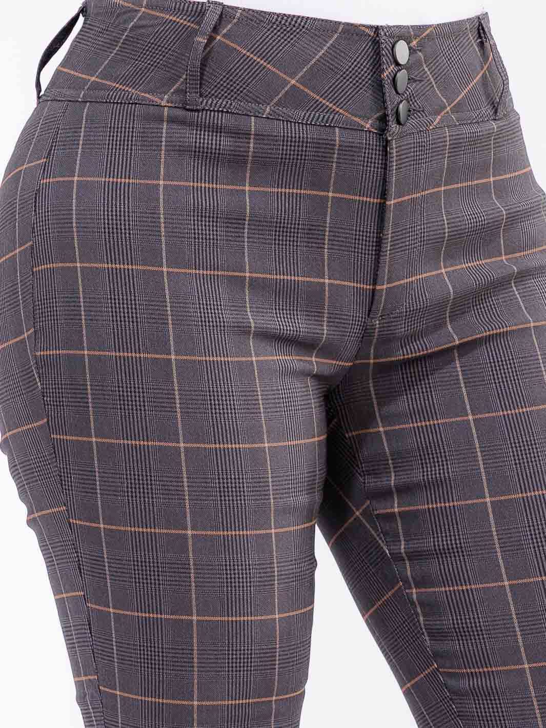 PLUS SIZE BUTTON CLOSURE PLAID SKINNY LEG PANTS