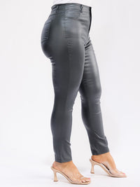 PLUS SIZE BUTTON CLOSURE BACK POCKETS SKINNY LEG PU PLEATHER PANTS