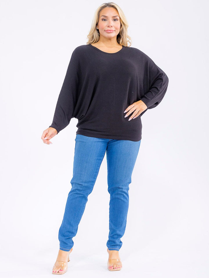 PLUS SIZE LONG SLEEVE RIBBED LOOSE FIT TOP