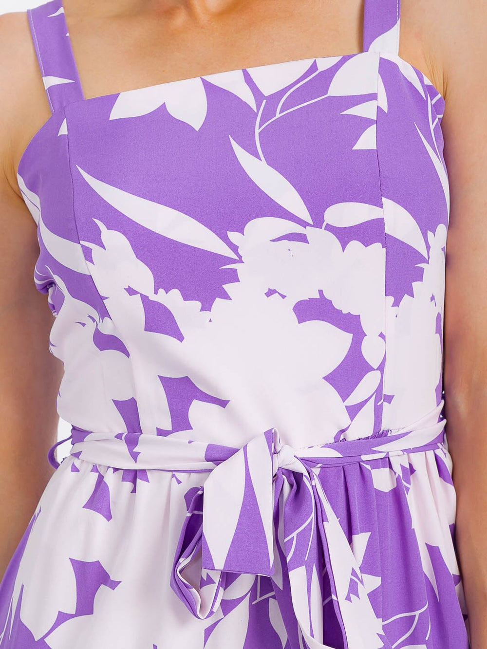 WOMEN'S SLEEVELESS SMOCK SELF TIE PRINT TIERED MAXI DRESS