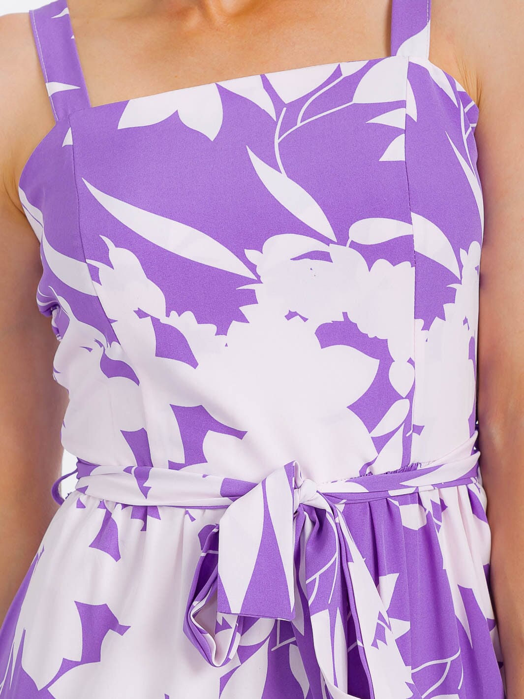 WOMEN'S SLEEVELESS SMOCK SELF TIE PRINT TIERED MAXI DRESS