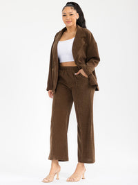 WOMEN'S LONG SLEEVE CARDIGAN & ELASTIC WAIST CORDUROY 2PC. SET