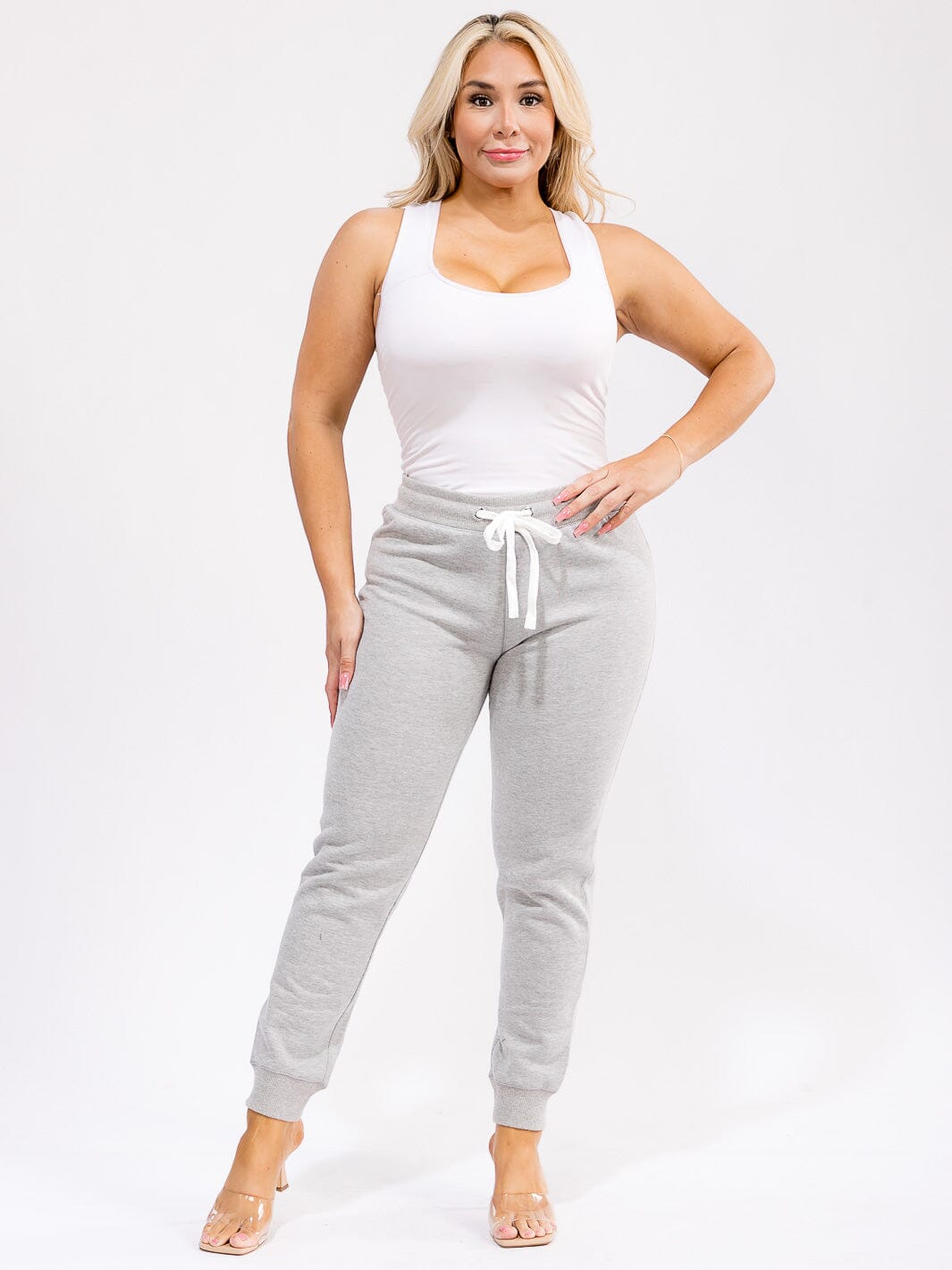 PLUS SIZE ELASTIC WAIST SELF TIE JOGGER FLEECE PANTS