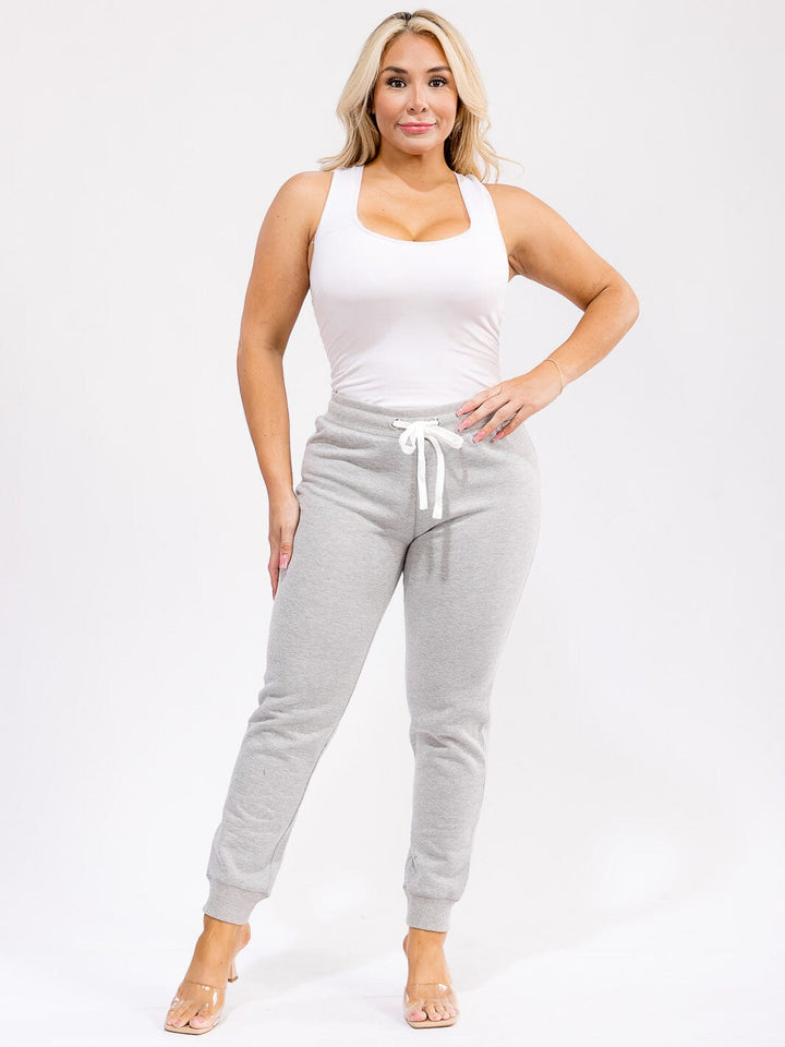 PLUS SIZE ELASTIC WAIST SELF TIE JOGGER FLEECE PANTS