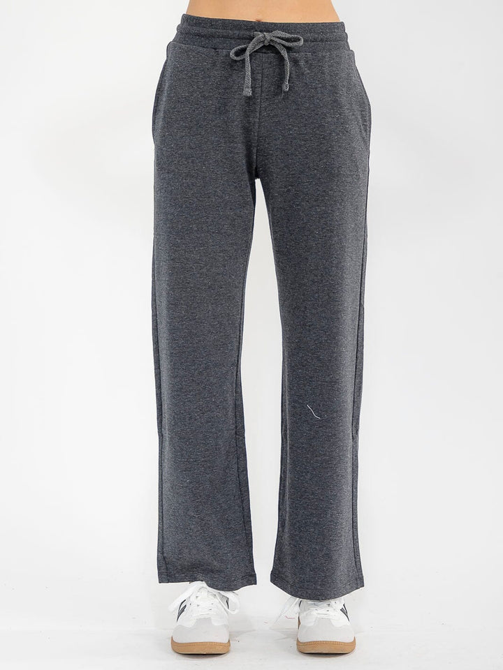 WOMEN'S ELASTIC WAIST FRONT POCKETS WIDE LEG PANTS