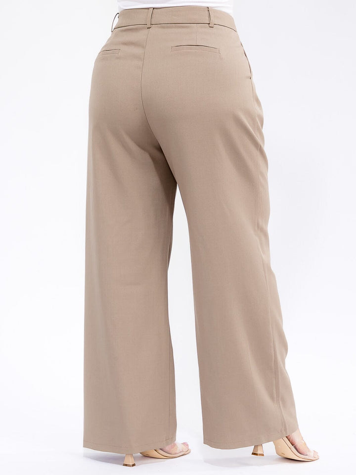 PLUS SIZE BUTTON CLOSURE POCKETS WIDE LEG PANTS