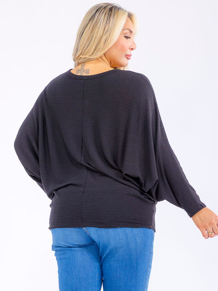 PLUS SIZE LONG SLEEVE RIBBED LOOSE FIT TOP