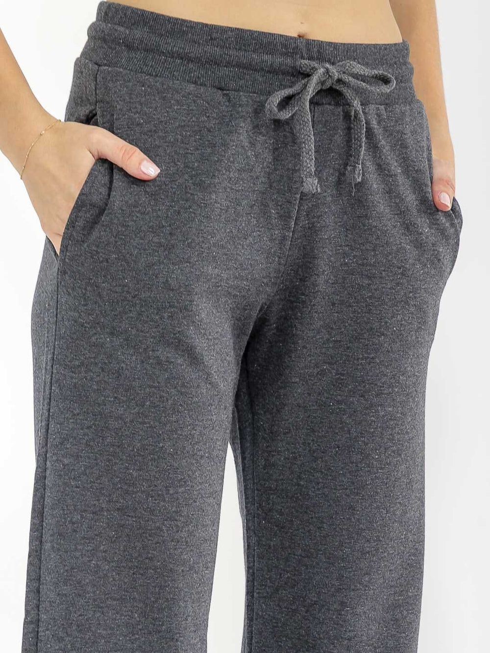 WOMEN'S ELASTIC WAIST FRONT POCKETS WIDE LEG PANTS