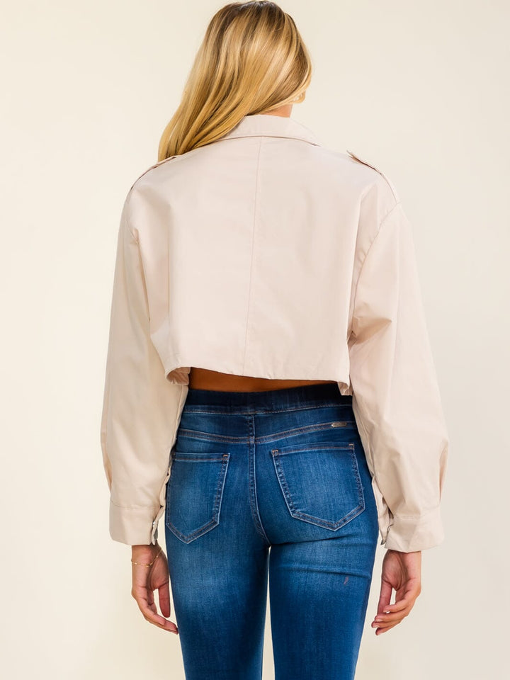 WOMEN'S LONG SLEEVE BUTTON UP CROP JACKET
