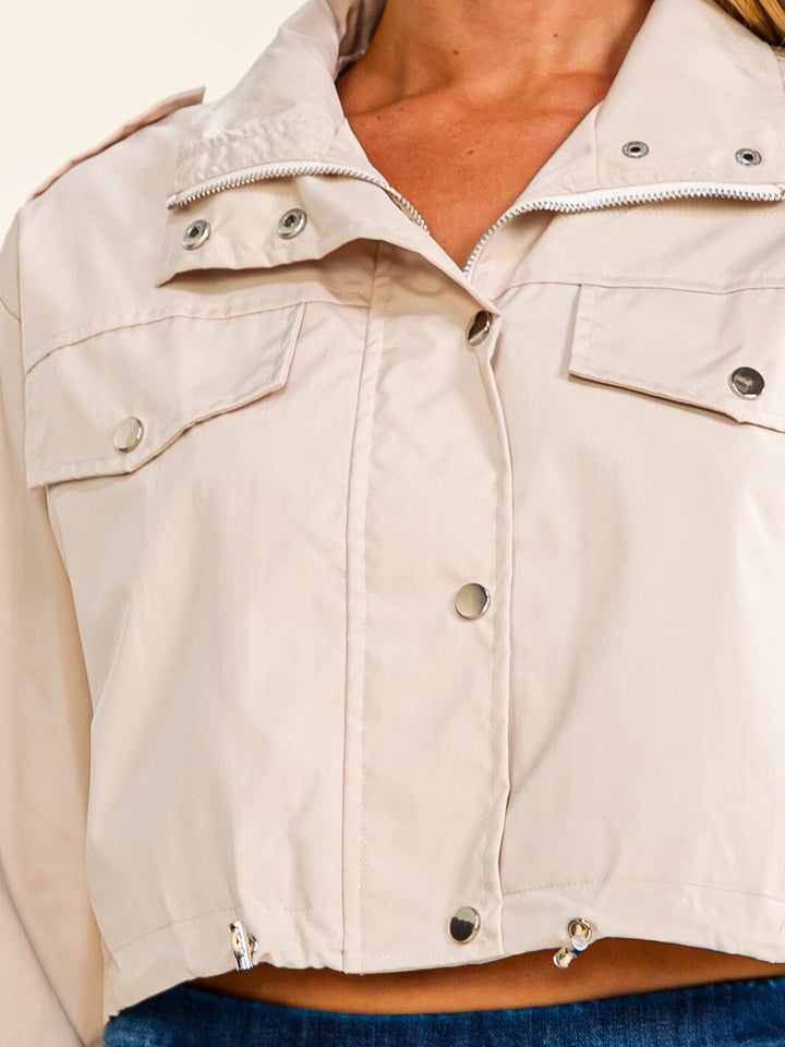 WOMEN'S LONG SLEEVE BUTTON UP CROP JACKET