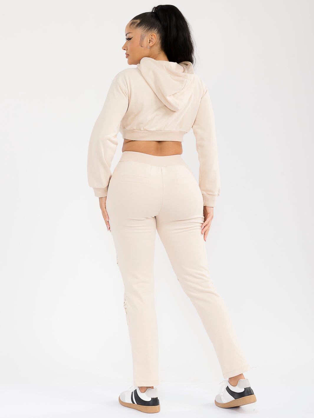 WOMEN'S LONG SLEEVE TOP & ELASTIC WAIST PANTS CUT OUT DETAILED 2PC. SET
