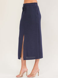 WOMEN'S ELASTIC WAIST FRONT SLIT POCKETS KNIT MAXI SKIRT