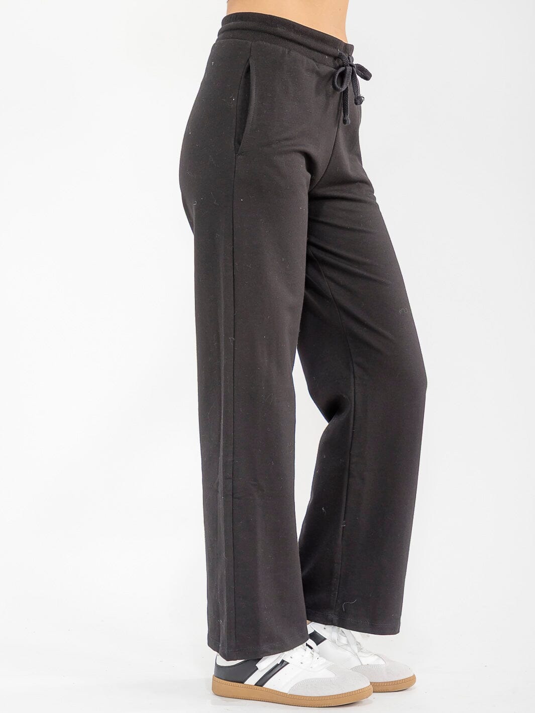 WOMEN'S ELASTIC WAIST FRONT POCKETS WIDE LEG PANTS