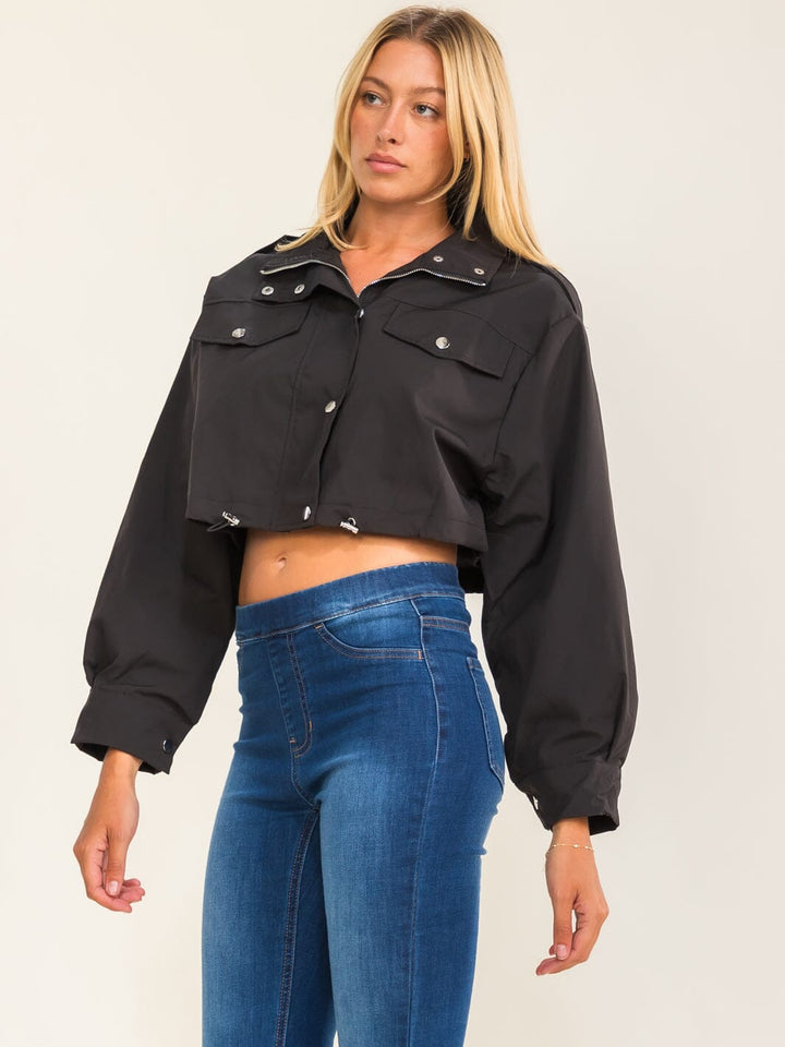 WOMEN'S LONG SLEEVE BUTTON UP CROP JACKET
