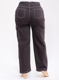PLUS SIZE BUTTON CLOSURE CARGO POCKETS WIDE LEG PANTS