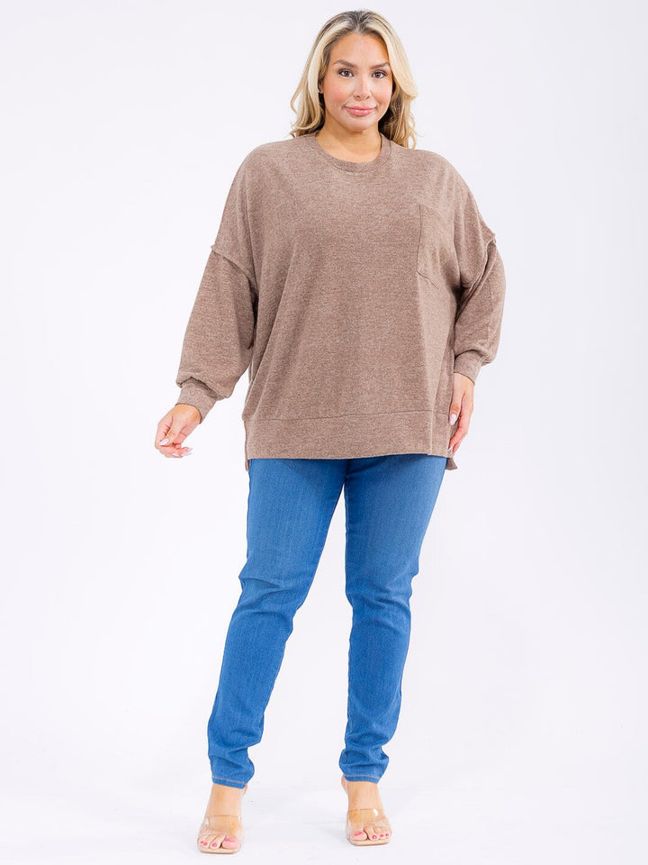 PLUS SIZE LONG SLEEVE FRONT POCKET TOP