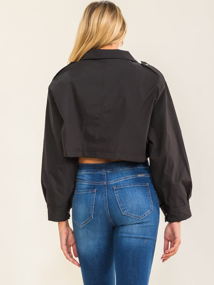 WOMEN'S LONG SLEEVE BUTTON UP CROP JACKET