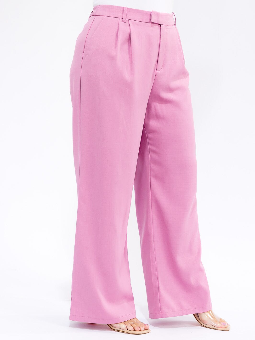 PLUS SIZE BUTTON CLOSURE POCKETS WIDE LEG PANTS