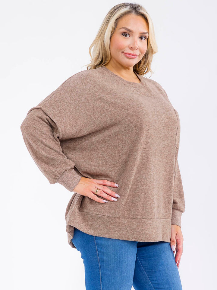 PLUS SIZE LONG SLEEVE FRONT POCKET TOP
