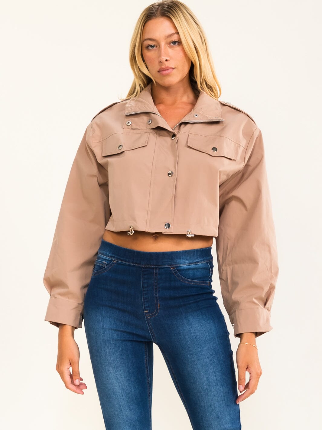 WOMEN'S LONG SLEEVE BUTTON UP CROP JACKET