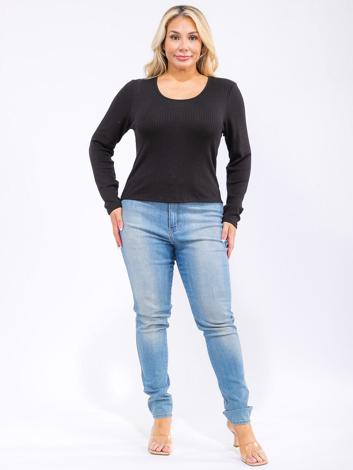 PLUS SIZE LONG SLEEVE RIBBED BASIC TOP