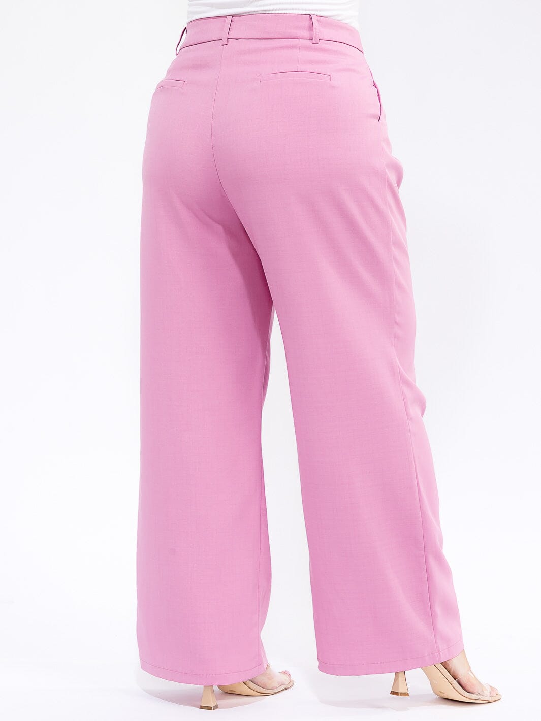 PLUS SIZE BUTTON CLOSURE POCKETS WIDE LEG PANTS