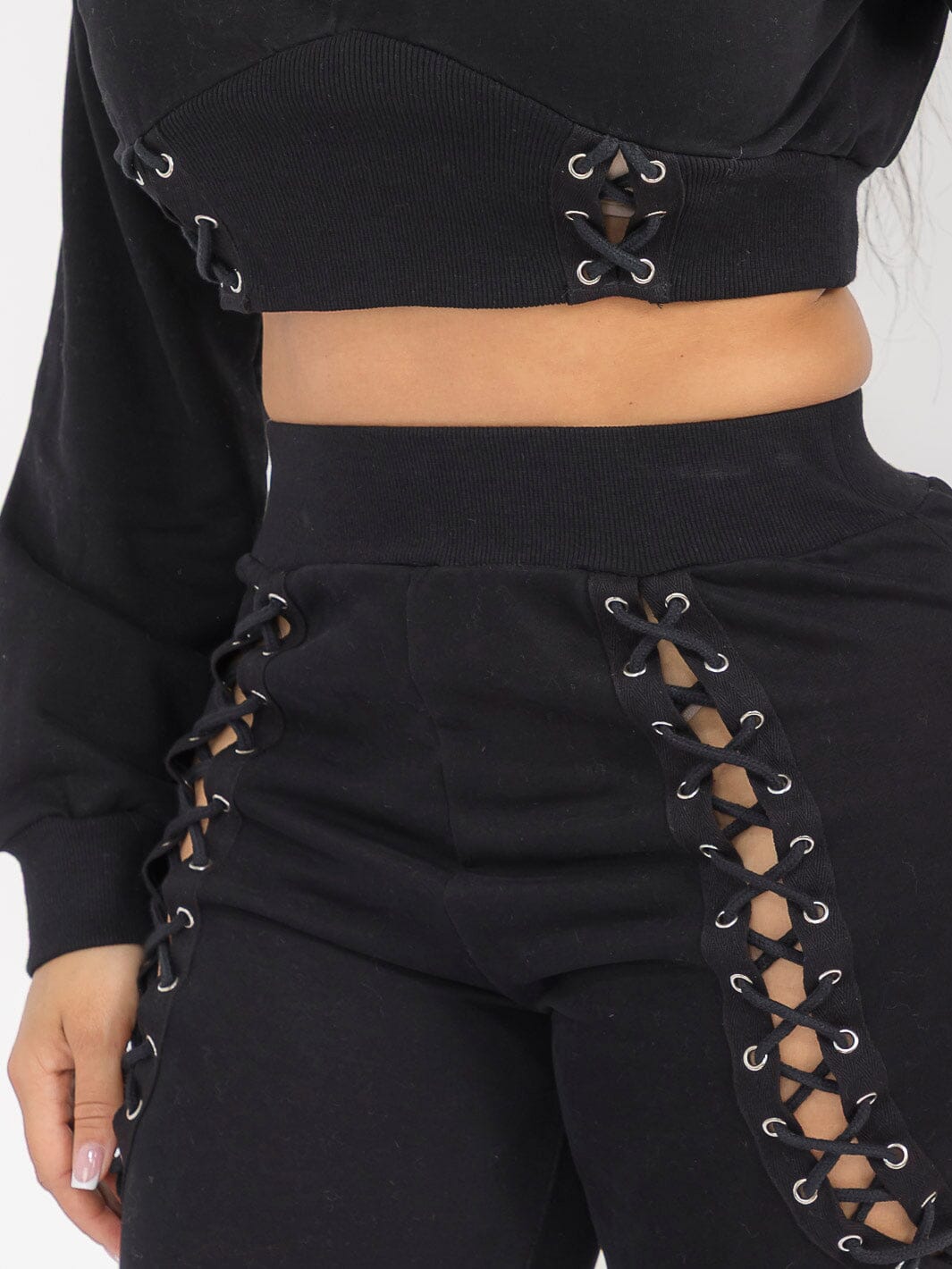 WOMEN'S LONG SLEEVE TOP & ELASTIC WAIST PANTS CUT OUT DETAILED 2PC. SET