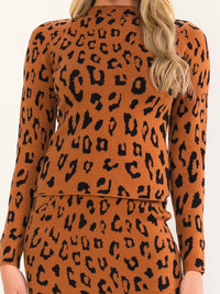WOMEN'S LONG SLEEVE MOCK NECK BLOUSE & ELASTIC WAIST MIDI SKIRT ANIMAL PRINT 2PC. SET