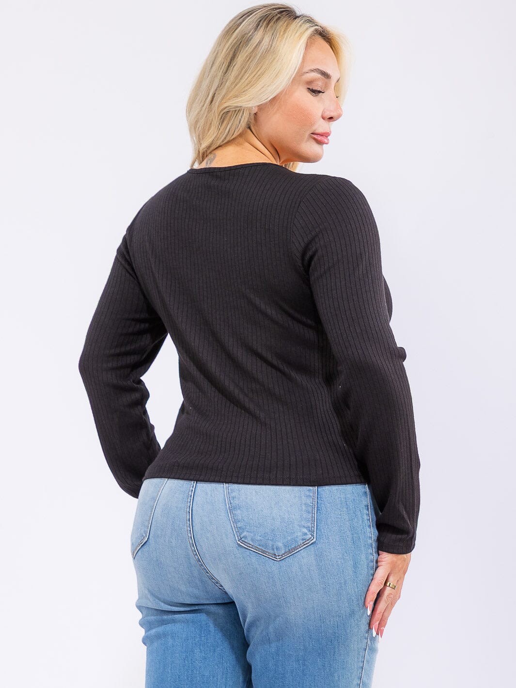 PLUS SIZE LONG SLEEVE RIBBED BASIC TOP