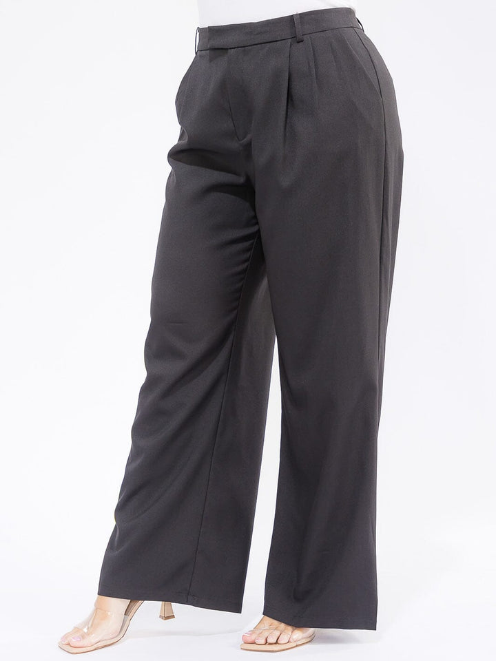 PLUS SIZE BUTTON CLOSURE POCKETS WIDE LEG PANTS