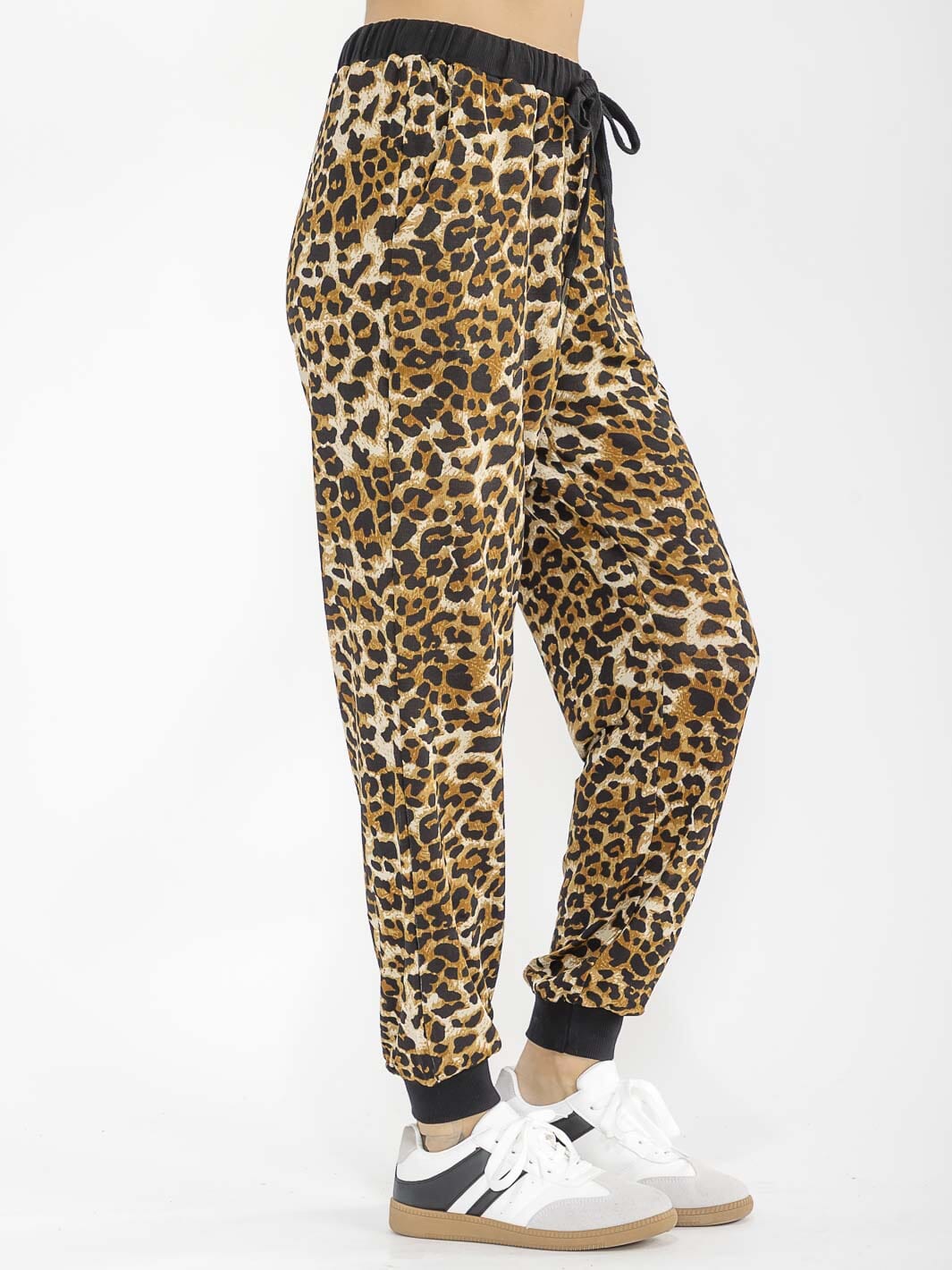 WOMEN'S ELASTIC WAIST FRONT POCKETS ANIMAL PRINT JOGGER PANTS