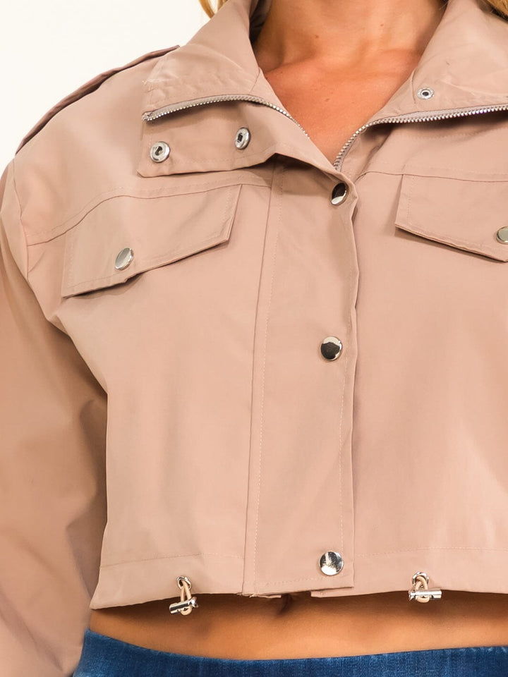 WOMEN'S LONG SLEEVE BUTTON UP CROP JACKET